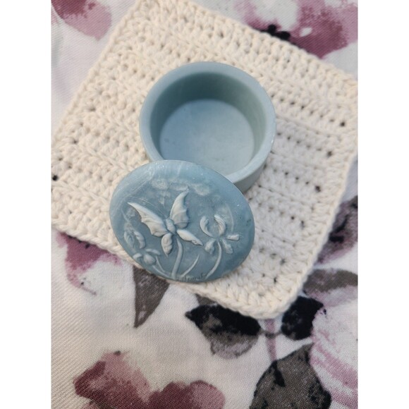 Butterfly Floral Blue Soapstone Trinket Dish Signed R Nemith Ring Holder - Picture 1 of 8